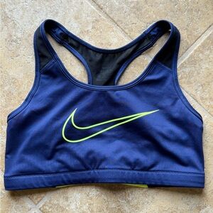 Nike Blue and Yellow Sports Bra with Racerback Design